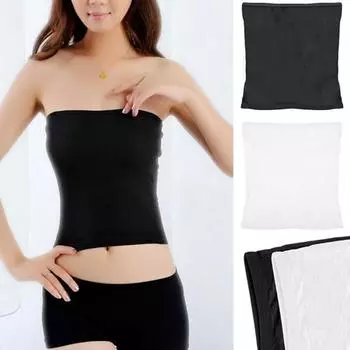 Дышащий топ без бретелек, женская интимная одежда, сплошной цвет с обернутой грудью one size чёрный
