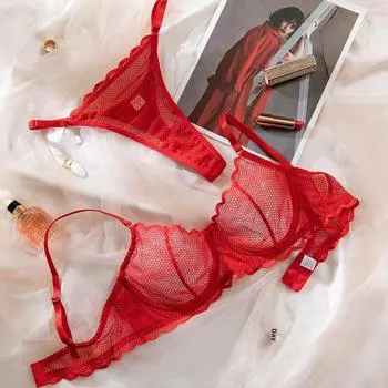 Сексуальный французский кружевной сетчатый тонкий бюстгальтер, удобный бюстгальтер на косточках Push Up S красный