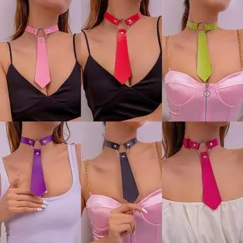 Сексуальный галстук из искусственной кожи, милое колье в стиле панк для девочек, кольцо для галстука, цепочка на ключицы, модное короткое ожерелье для путешествий, вечеринки, бара чёрный