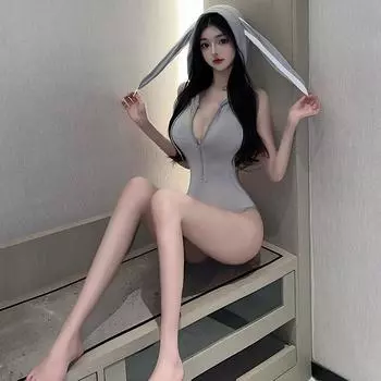 Сексуальный глубокий V грудь соблазнение бретелька чистое желание косплей кролик униформа соединенный One size