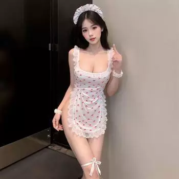 Сексуальный и милый вишневый фартук, чистый наряд маленького шеф-повара, горничной, бесплатная униформа, костюм горничной One size fits all [recommended 80-67.5 kg]