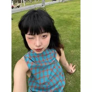 Сексуальный клетчатый жилет в стиле Spicy Girl, 2024, женский летний дизайнерский жилет с капюшоном в стиле Pure Desire, короткий топ без рукавов S синий