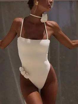 Сексуальный колье с розеткой, цельный купальник, женский летний купальник с цветочным принтом, купальный комбинезон, модный шикарный купальник без рукавов, боди для плавания M чёрный