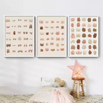 Сексуальный коллаж с попками, забавная вывеска для ванной комнаты, художественные принты и плакаты, милые для мужчин, картина на холсте, настенные картины, декор для туалета и туалета A4 21x30cm No Frame