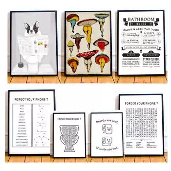 Сексуальный коллаж с попками, забавный знак для ванной комнаты, печать на холсте и правила плаката, цитаты, художественная роспись, настенная картина, декор для туалета и туалета 21x30cm No Frame