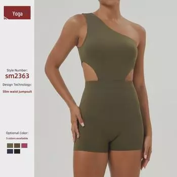 Сексуальный комбинезон для йоги с косыми плечами - спортивные шорты для похудения для занятий фитнесом в помещении S (recommended for 42.5-50 kg)