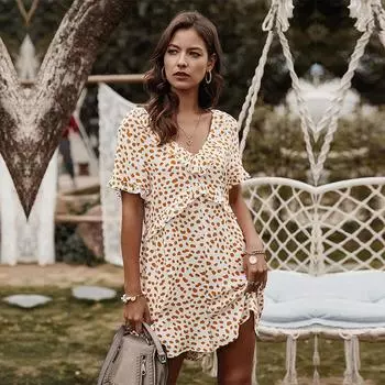 Сексуальный комбинезон с цветочным принтом и V-образным вырезом XL белый