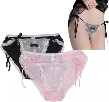 Сексуальный комплект из атласа с боковой стороны для переодевания только для мальчиков [Lunon] Брюки для мальчиков, лента, ткань, шорты, 2, женские (L Черный/Розовый), Женский