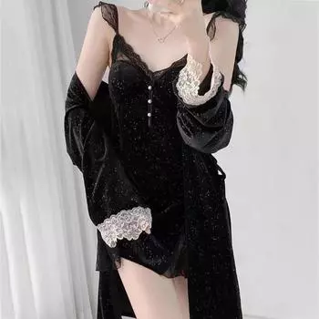 Сексуальный комплект из кружевной ночной рубашки, бархатная пижама, пижамы, осенние и зимние халаты-кимоно, бархатная домашняя одежда, домашняя одежда M