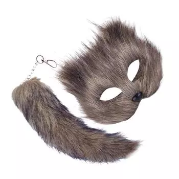 Сексуальный комплект маски и хвоста для костюмов на Хэллоуин, аксессуары для костюмов кошек, маска с хвостом, половина лица, искусственный мех, лисий хвост, вещи для свидания чёрный