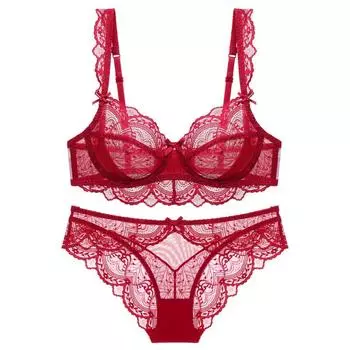 Сексуальный комплект нижнего белья для женщин, ультратонкий выдолбленный комплект без губки, прозрачное кружевное нижнее белье, большая грудь, небольшой бюстгальтер большого размера, комплект трусов 70A белый