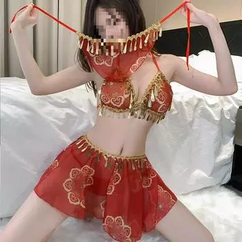 Сексуальный комплект постельного белья Pure desire wind, пара, Guochao, сексуальное нижнее белье, новогодний танец, девушка, весенний фестиваль, экзотический красный, Wu Mei Niang One size