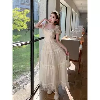 Сексуальный комплект с квадратным вырезом и макси-юбкой L белый