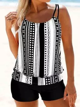 Сексуальный комплект танкини из 2 предметов на бретельках 2023, купальник с принтом, женский купальник, женский купальный костюм с высокой талией, пляжная одежда с подкладкой S