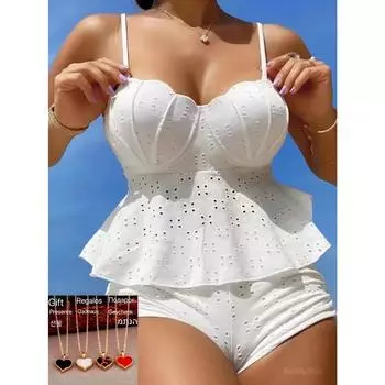 Сексуальный комплект танкини пуш-ап на бретелях Verge, женский однотонный купальник с высокой талией, пляжный купальный костюм с открытой спиной, белые бикини S