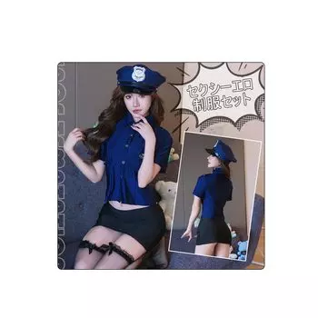 Сексуальный косплей полицейского с открытым пупком, облегающий, сексуальный, необычный, единый размер [YAISHN] Шляпа, Синий, Открытый, Откровенный, Экстремальный, Эротичный, Милый, Униформа, Женский, Юбка,