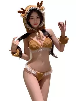 Сексуальный костюм бикини для косплея для нарядной открытой школьной культурной одной блузки [SENMHS] Женщины в стиле оленя, Платье, Пушистый, Облегающий, Вырез, Соблазнительный, Смелый,