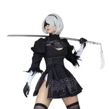 Сексуальный костюм для косплея Nier Automata Yorha 2B, аниме, женский наряд, маскировочный костюм, нарядный костюм на Хэллоуин, карнавал, вечерние девушки, черное платье + парик, комплект костюмов M