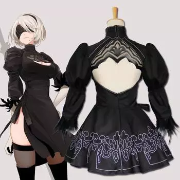 Сексуальный костюм для косплея Nier Automata Yorha 2B, аниме, женский наряд, маскировочный костюм, нарядный костюм на Хэллоуин, карнавал, вечерние девушки, черное платье + парик, комплект костюмов