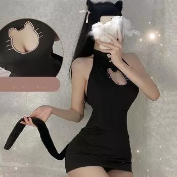 Сексуальный костюм для косплея с открытой спиной и грудью для девочек-кошок, сексуальное нижнее белье со съемным хвостом, искушение, нижнее белье для ролевых игр One Size