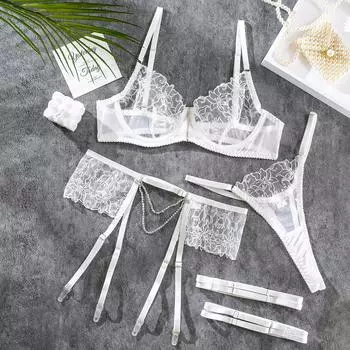 Сексуальный костюм для нижнего белья с прозрачной сексуальной вышивкой S белый