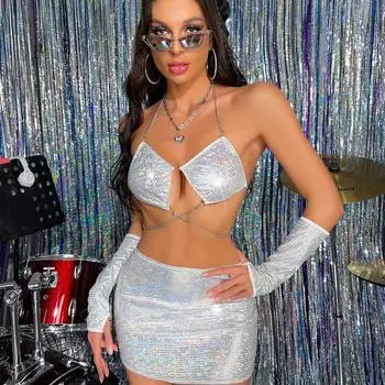 Сексуальный костюм для нижнего белья, сексуальная страсть, ночной клуб, блестящий игровой костюм, костюм для выступлений Spice girl, юбка для бедер, женщины S