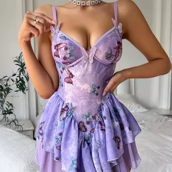 Сексуальный костюм, платье с подтяжками, сексуальный принт с бабочками, сценический костюм для выступлений S