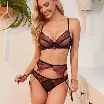 Сексуальный костюм, сексуальная ультратонкая прозрачная сетка с вышивкой из кружева, маленькая поддерживающая верхняя часть против провисания 70B