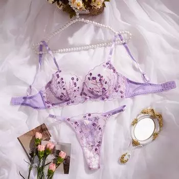 Сексуальный костюм, сексуальный бюстгальтер с вышивкой, цветочное удобное мягкое разноцветное нижнее белье для женщин S небесно-голубой
