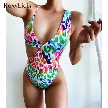 Сексуальный красочный леопардовый женский купальник, цельный купальник, женский асимметричный монокини, купальный костюм, купальный костюм для леди S леопардовый