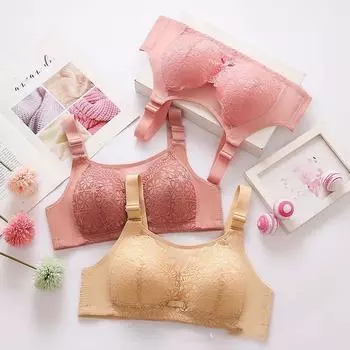 Сексуальный кружевной бюстгальтер без бретелек с вышивкой, размер плюс, без стального кольца, женское нижнее белье, сборка и боковая складка 36/80 кирпич красный