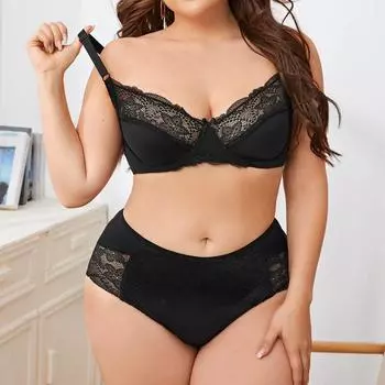 Сексуальный кружевной бюстгальтер и трусики Beauwear для женщин, комплект нижнего белья больших размеров, регулируемые бретели, простой стиль, удобный комплект нижнего белья 85D хаки