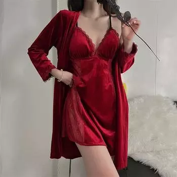 Сексуальный кружевной халат-кимоно, платье, осенне-зимний бархатный женский свадебный пижамный комплект, свободная домашняя одежда из бархата M