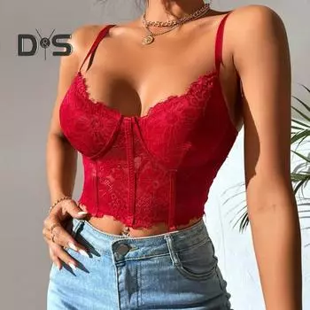 Сексуальный кружевной камзол, регулируемый бюстгальтер на бретельках, жилет, полый дизайн, прозрачное нижнее белье с вышивкой и кружевом L вино красного