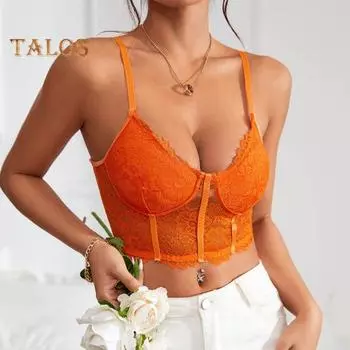 Сексуальный кружевной камзол, регулируемый бюстгальтер на бретельках, жилет, полый дизайн, прозрачное нижнее белье с вышивкой и кружевом S кофейный