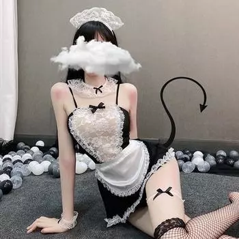 Сексуальный кружевной костюм Hollow Night Fun нижнее белье горничная косплей глубокий V униформа сексуальный наряд горничной average size