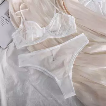 Сексуальный кружевной ультратонкий бюстгальтер для женщин, сетчатое прозрачное нижнее белье, французский бюстгальтер на косточках с эффектом пуш-ап и трусики, черный искушение S белый