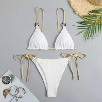 Сексуальный купальник-бикини, комплект купальников, женские стринги с мягкой подкладкой, купальный костюм, бразильский купальный костюм, летний купальник для женщин S белый