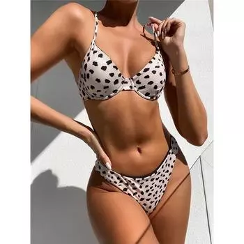 Сексуальный купальник бикини с леопардовым принтом, женский купальник, женский комплект из двух частей, бюстгальтер на косточках, купальный костюм S леопардовый