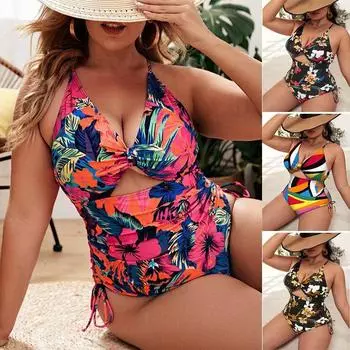 Сексуальный купальник больших размеров, цельный купальник с высоким вырезом, женские боди с эффектом пуш-ап, летний купальный костюм, женские монокини, танкини 0XL розовый