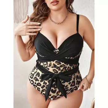 Сексуальный купальник больших размеров, женский купальник с леопардовым принтом и V-образным вырезом спереди, цельный купальник 0XL(12) цветной печати леопарда