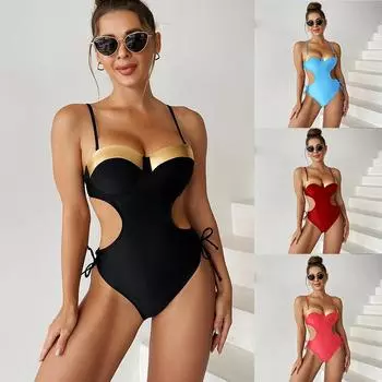 Сексуальный купальник Цельный плавательный цельный костюм Монокини Бандажный ажурный купальник Боди Цельный купальный костюм Женская одежда для плавания S чёрный