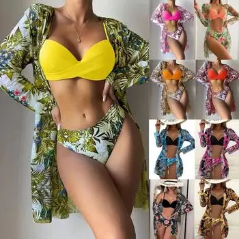Сексуальный купальник из трех частей, бикини для женщин, боксеры с высокой талией S