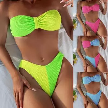 Сексуальный купальник пуш-ап, стильный легкий комплект трусиков-бандо без косточек S синий