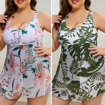 Сексуальный купальник с цветочным принтом больших размеров, женский купальник с эффектом пуш-ап, платье с разрезом, купальник, пляжная одежда XL