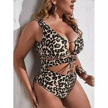Сексуальный купальник с леопардовым принтом, цельный купальник большого размера, женский цельный пляжный костюм с принтом, летний купальный костюм XXXL леопардовый