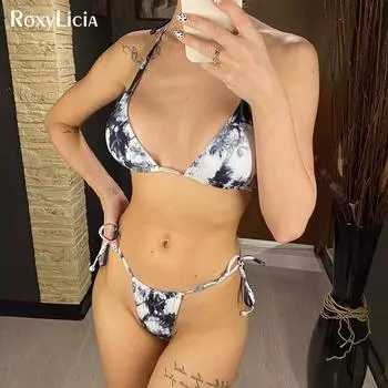 Сексуальный купальник с принтом Tie Dye, женский бикини, женский купальник, комплект бикини, бразильский купальный костюм с лямкой на шее, купальный костюм