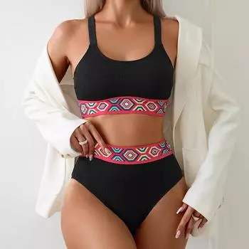 Сексуальный купальник с разрезом в бикини S чёрный