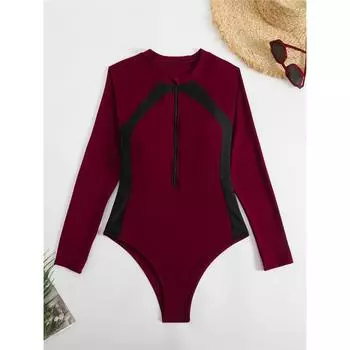 Сексуальный купальник с высоким вырезом, принтом, длинным рукавом, на молнии, для серфинга, рашгард, цельный, женский, купальный костюм, для плавания V6285 S