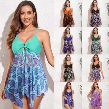 Сексуальный купальник танкини с принтом для женщин, бант с вырезом и открытой спиной, комплекты бикини с высокой талией, комплекты бикини из двух предметов, пляжный купальный костюм XXL